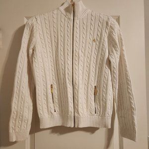 LAUREN Ralph Lauren Cable Knit Zip Up Sweater Cream Size PL
